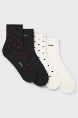 Four-pack of socks with heart and logo details, Patterned