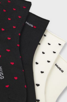 Four-pack of socks with heart and logo details, Patterned