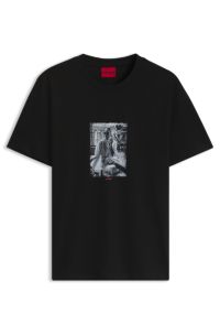 Cotton T-shirt in regular fit with contemporary graphic print, Black