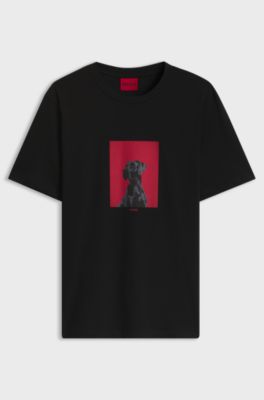 Cotton T-shirt in regular fit with contemporary graphic print, Black