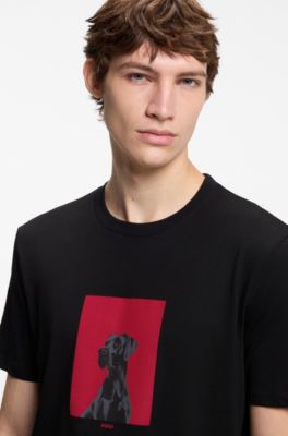Cotton T-shirt in regular fit with contemporary graphic print, Black
