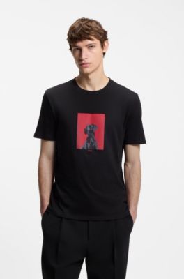 Cotton T-shirt in regular fit with contemporary graphic print, Black