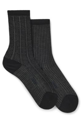 Two-pack of semi-transparent patterned business socks, Black Patterned