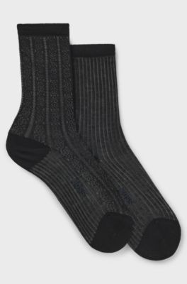 Two-pack regular-length knitted socks, Black Patterned