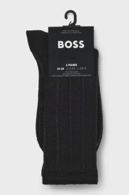 Two-pack regular-length knitted socks, Black Patterned