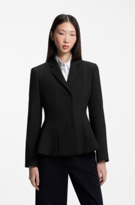 Regular-fit blazer with peplum waist, Black