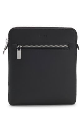 Leather envelope bag with embossed logo, Black