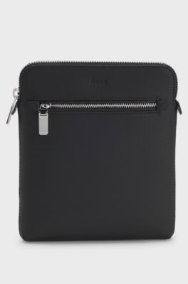 Leather envelope bag with embossed logo, Black