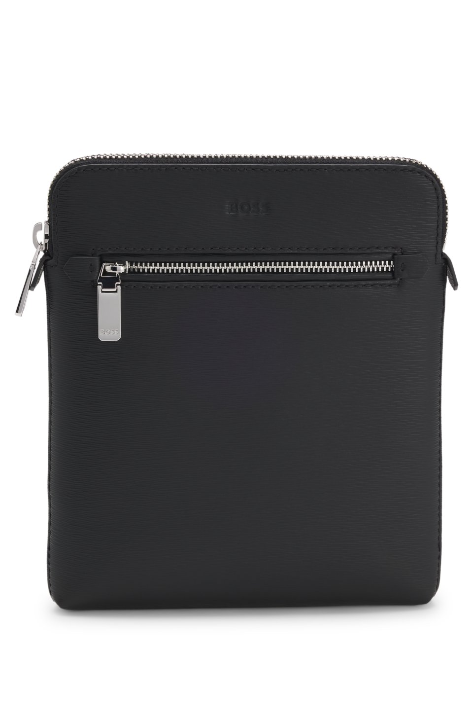Leather envelope bag with embossed logo