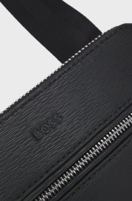 Leather envelope bag with embossed logo, Black