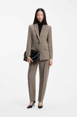 Regular-fit blazer with gold-tone button, Taupe