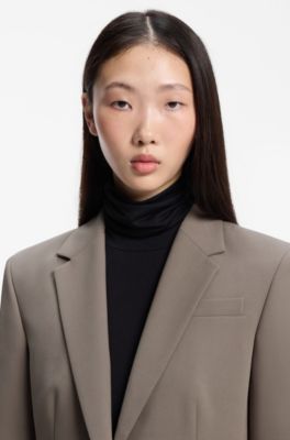 Regular-fit blazer with gold-tone button, Taupe