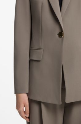 Regular-fit blazer with gold-tone button, Taupe