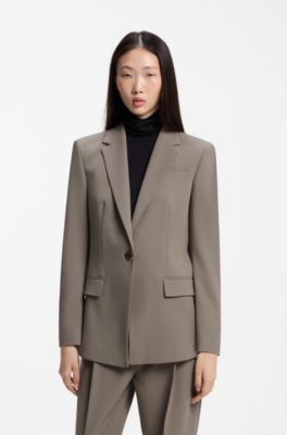 Regular-fit blazer with gold-tone button, Taupe