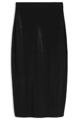 Knitted midi skirt with rhinestone embellishments, Black