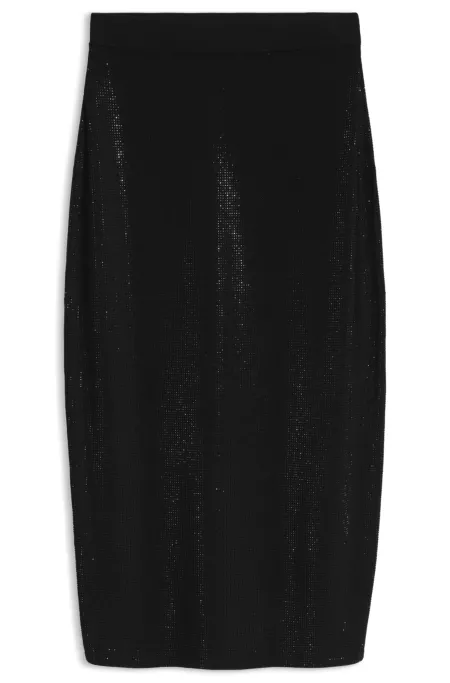 Jupe midi en maille ornée de strass