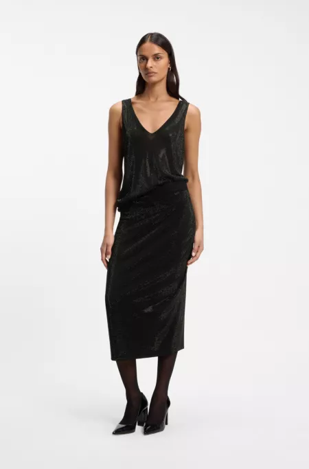 Jupe midi en maille ornée de strass