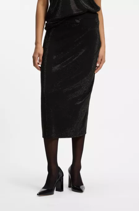 Jupe midi en maille ornée de strass