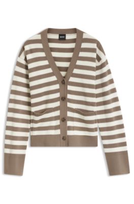 Relaxed-fit V-neck cardigan in striped cotton, Patterned