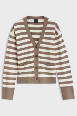 Relaxed-fit V-neck cardigan in striped cotton, Patterned