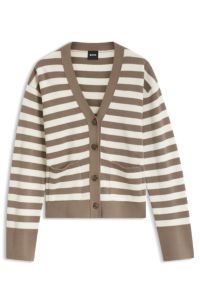 Relaxed-fit V-neck cardigan in striped cotton, Patterned