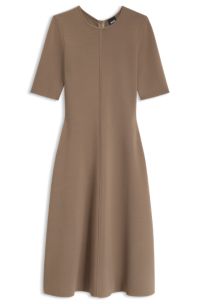 Round-neck knitted dress with an A-line skirt, Light Brown