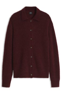Wool-alpaca blend cardigan with polo neck, Dark Red