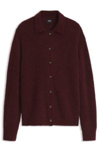Wool-alpaca blend cardigan with polo neck, Dark Red