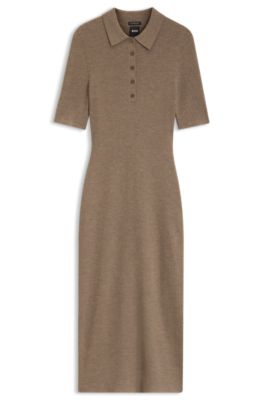 Slim-silhouette polo dress in virgin wool, Brown