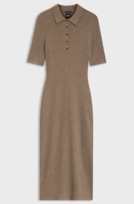 Merino wool polo dress, Brown