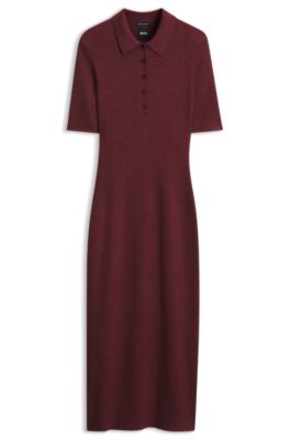 Merino wool polo dress, Dark Red
