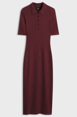 Merino wool polo dress, Dark Red