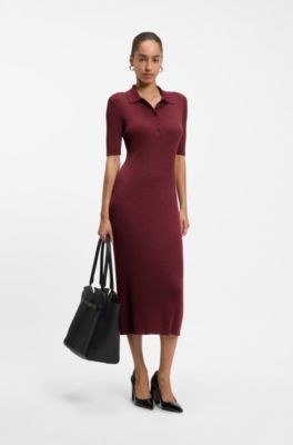 Merino wool polo dress, Dark Red