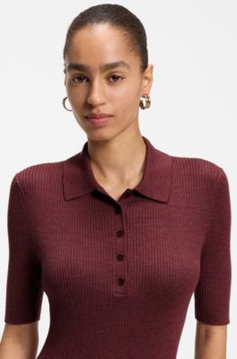 Merino wool polo dress, Dark Red