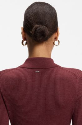 Merino wool polo dress, Dark Red