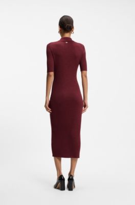 Merino wool polo dress, Dark Red
