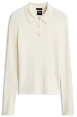 Merino-wool polo sweater, Natural