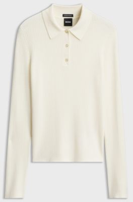 Merino-wool polo sweater, Natural