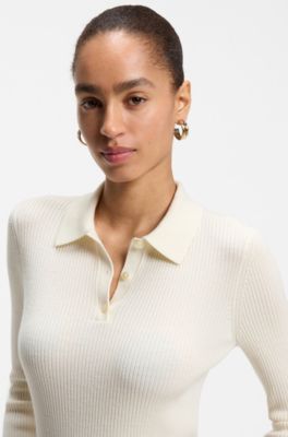 Merino-wool polo sweater, Natural