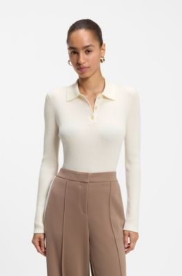 Merino-wool polo sweater, Natural