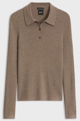 Merino-wool polo sweater, Light Brown