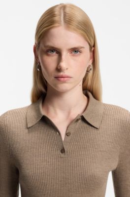 Merino-wool polo sweater, Light Brown