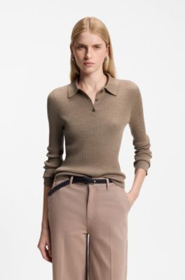Merino-wool polo sweater, Light Brown