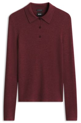 Merino-wool polo sweater, Dark Red
