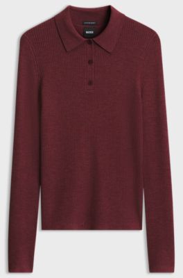Merino-wool polo sweater, Dark Red