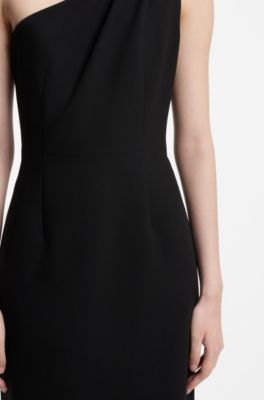 One-shoulder midi dress with belt detail, Black