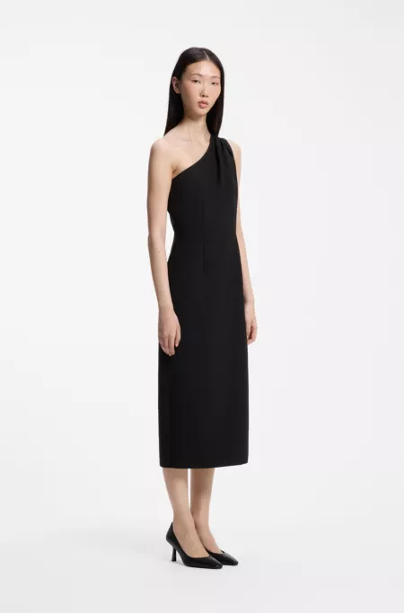 One-Shoulder-Midikleid mit Gürtel-Detail