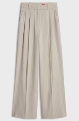 Pinstripe wide-leg trousers , Beige Patterned