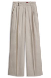 High-waisted wide-leg trousers in pinstripe fabric, Beige Patterned