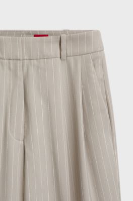 High-waisted wide-leg trousers in pinstripe fabric, Beige Patterned